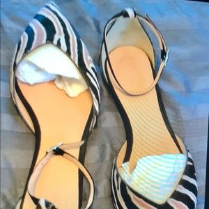 NIB J. Crew Sadie zebra ankle strap flats size 8